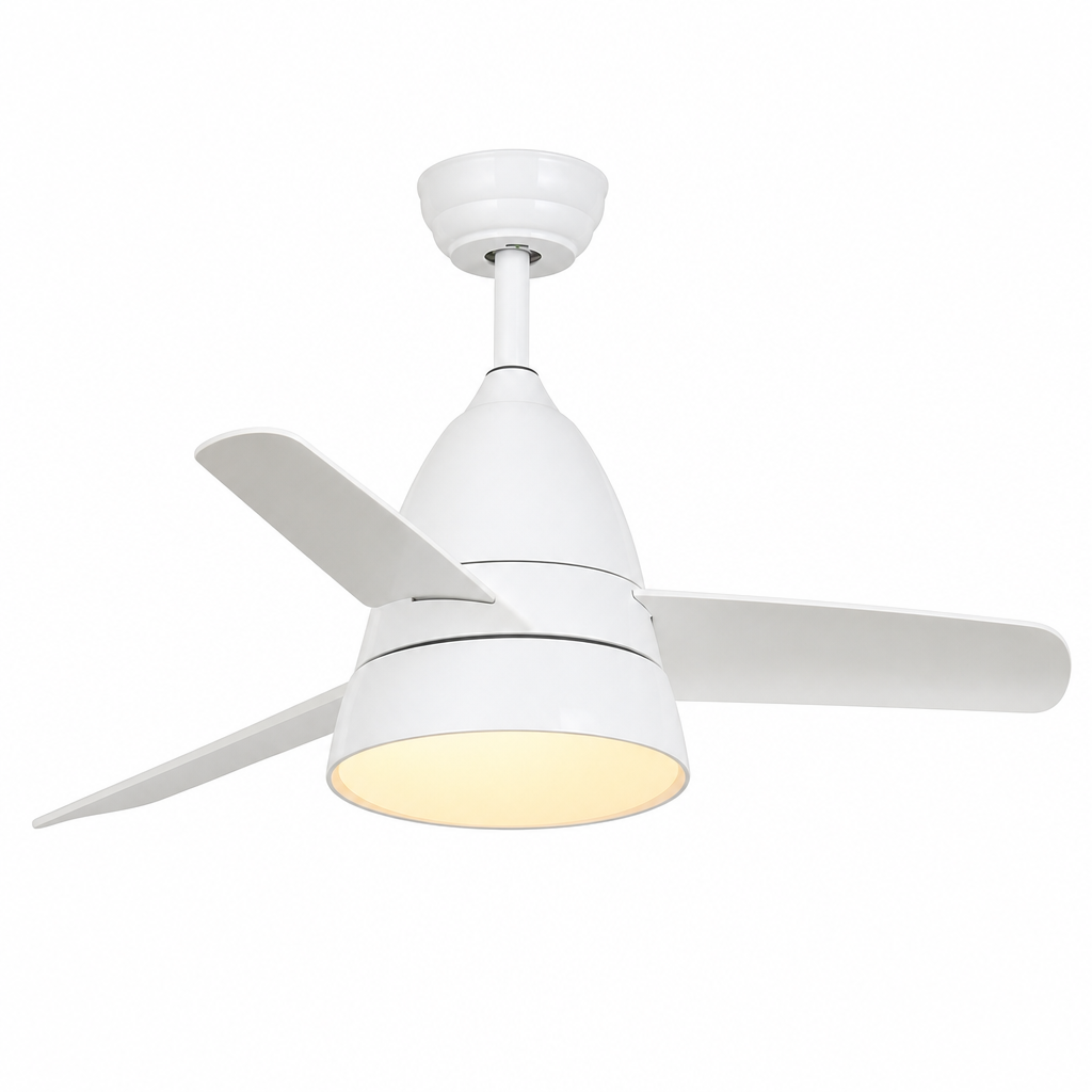 All-White Compact Ceiling Fan with Light - FAN931-03