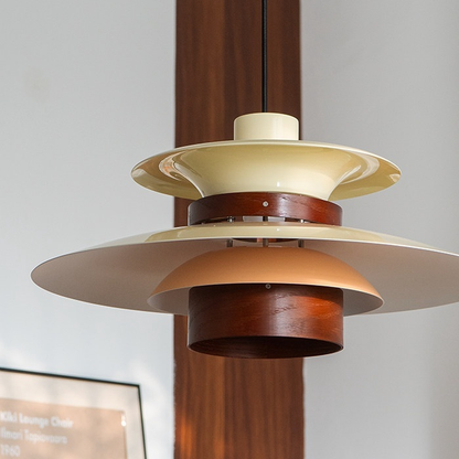 Layered Aluminum and Walnut Pendant Light