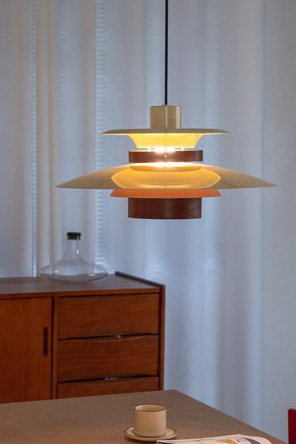 Layered Aluminum and Walnut Pendant Light