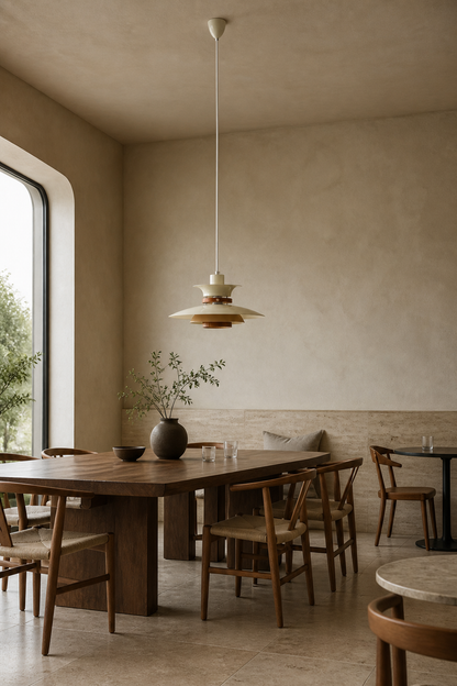 Layered Aluminum and Walnut Pendant Light