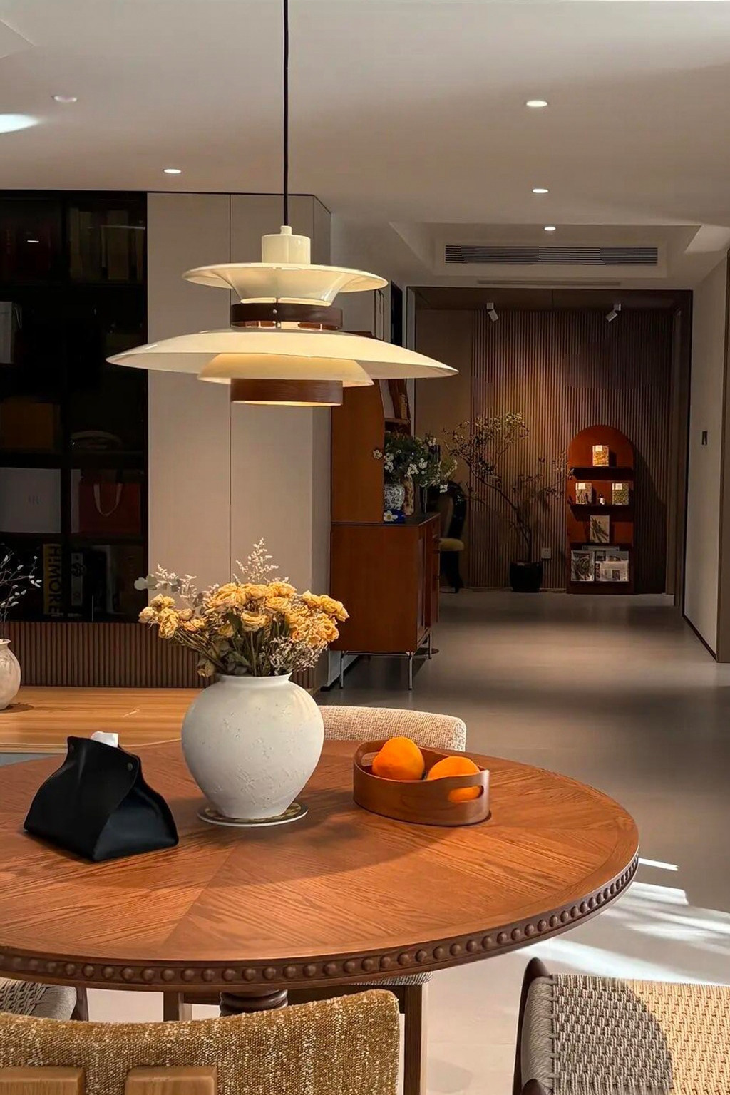 
Layered Aluminum and Walnut Pendant Light