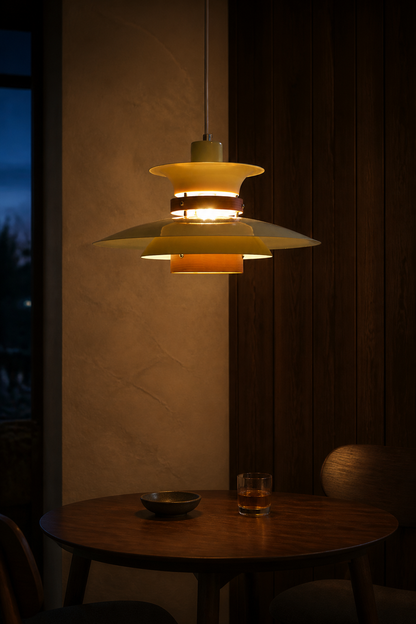 Layered Aluminum and Walnut Pendant Light