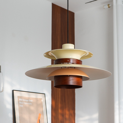 Layered Aluminum and Walnut Pendant Light