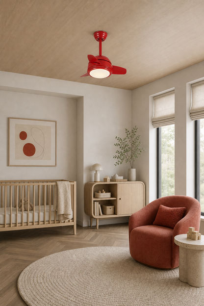 Red Compact Ceiling Fan with Light - FAN930-02