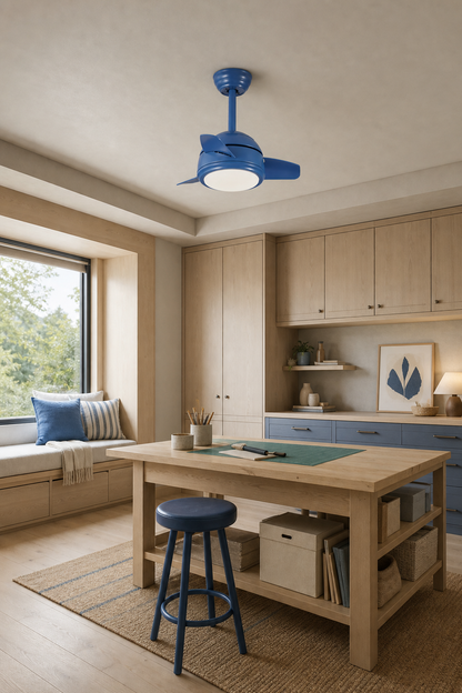 Blue Compact Ceiling Fan with Light - FAN930-03