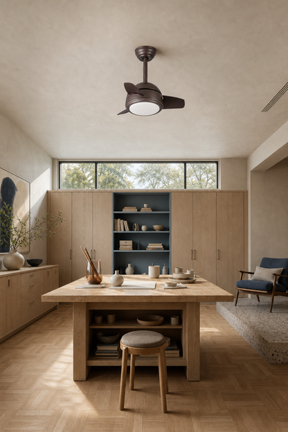 Brown Compact Ceiling Fan with Light - FAN930-05