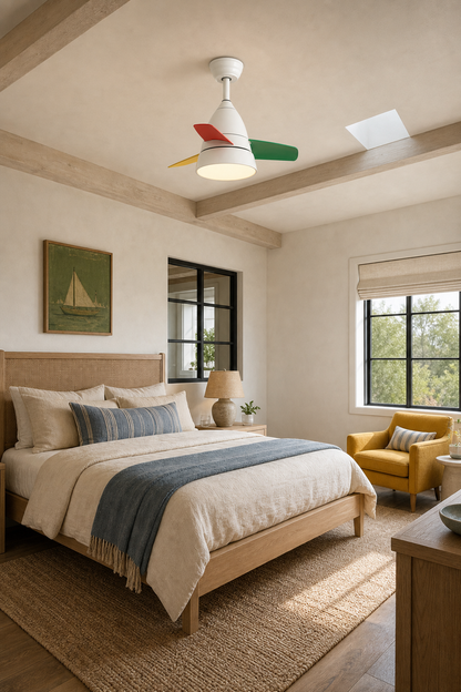White Multicolor-Blade Ceiling Fan with Light - FAN931-01