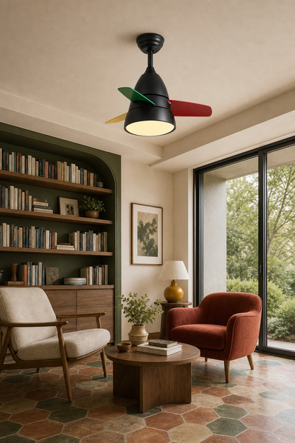 Black Multicolor-Blade Ceiling Fan with Light - FAN931-02