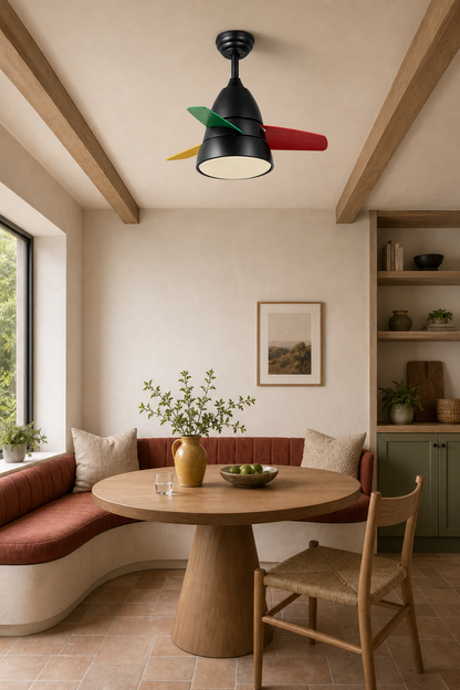 Black Multicolor-Blade Ceiling Fan with Light - FAN931-02