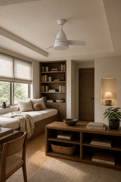 All-White Compact Ceiling Fan with Light - FAN931-03