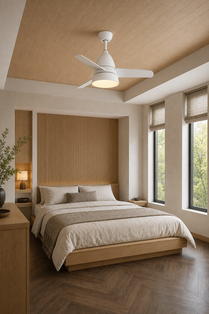 All-White Compact Ceiling Fan with Light - FAN931-03