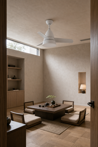 All-White Compact Ceiling Fan with Light - FAN931-03
