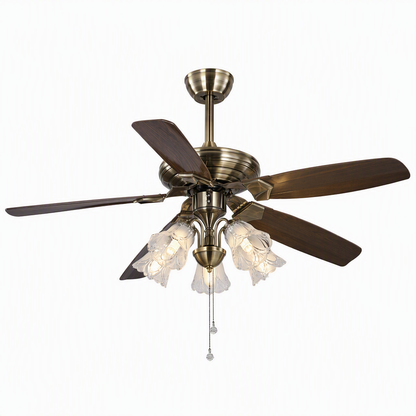 Antique Brass Pull-Chain Ceiling Fan with Five Lights - FAN932-01